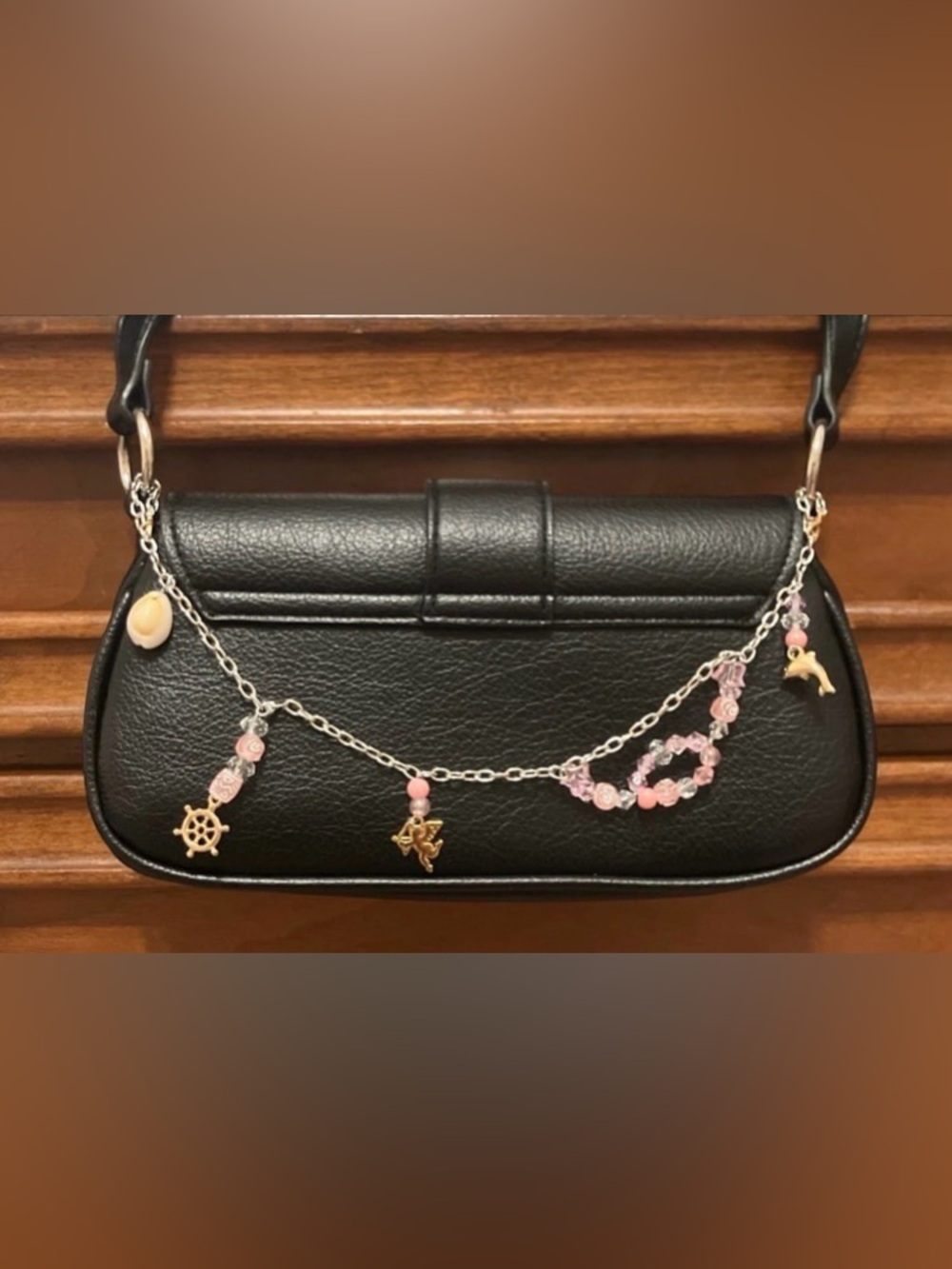 Women’s Pink Beaded bag charm with Gold Accents